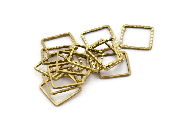 12mm Brass Square , 50 Raw Brass Square Connectors With Faceted One Side (12x1mm) N0546