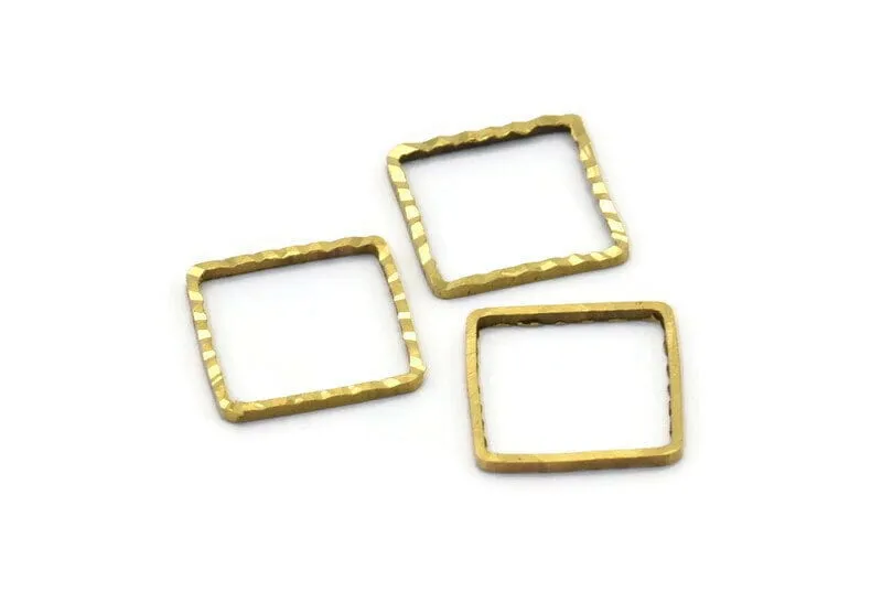 12mm Brass Square , 50 Raw Brass Square Connectors With Faceted One Side (12x1mm) N0546