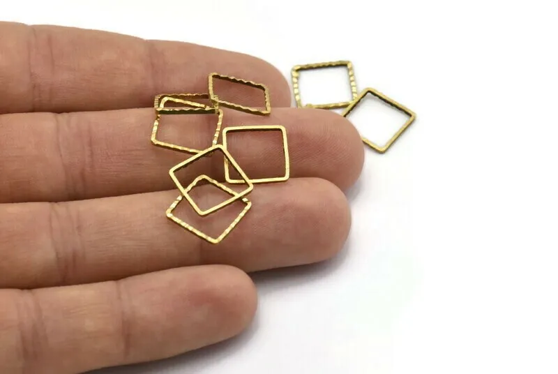 12mm Brass Square , 50 Raw Brass Square Connectors With Faceted One Side (12x1mm) N0546
