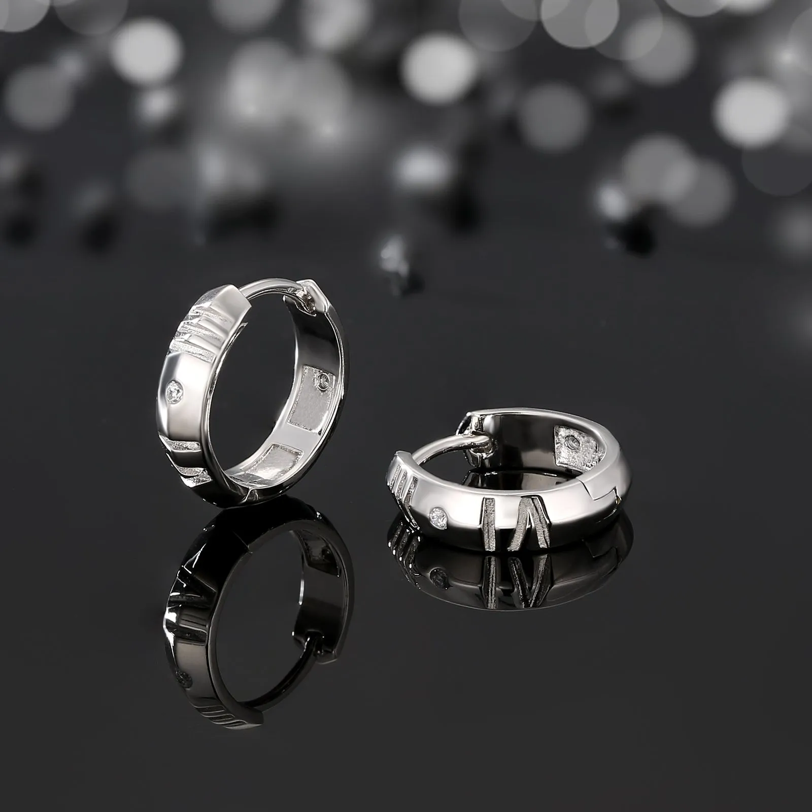 15mm Roman Numerals Hoop Earrings for Men