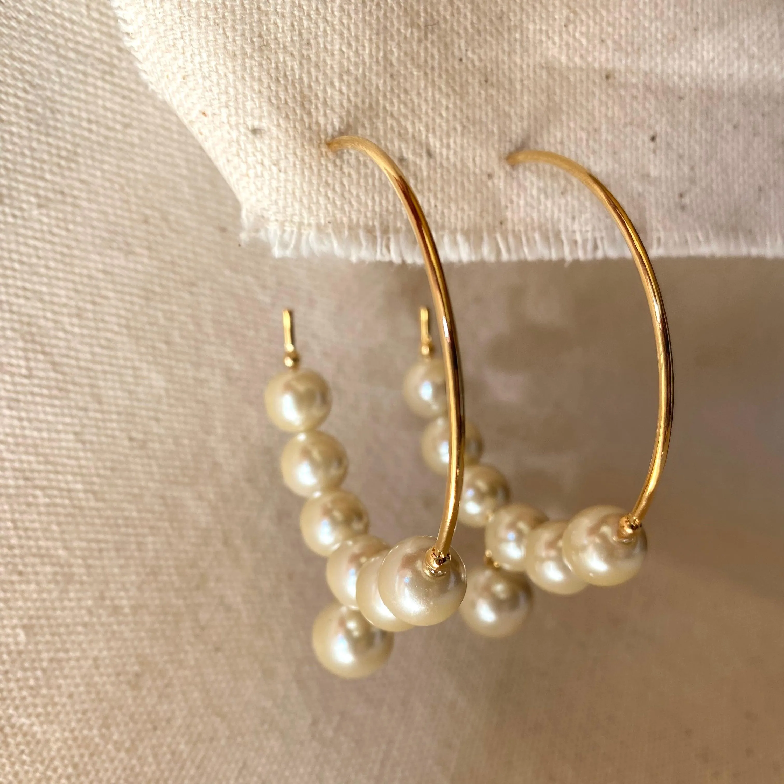 18k Gold Filled Fancy Pearl C Hoop Earrings