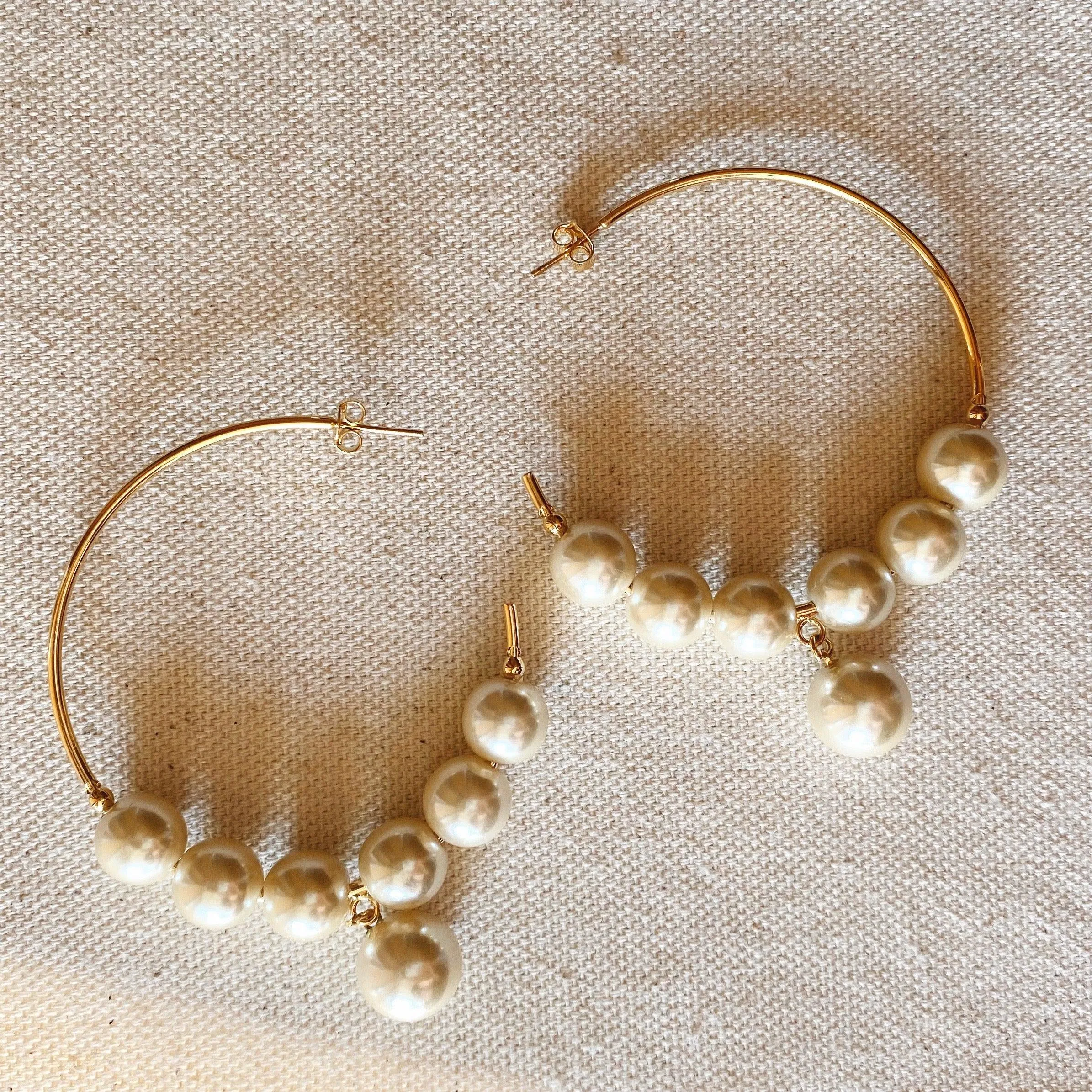 18k Gold Filled Fancy Pearl C Hoop Earrings