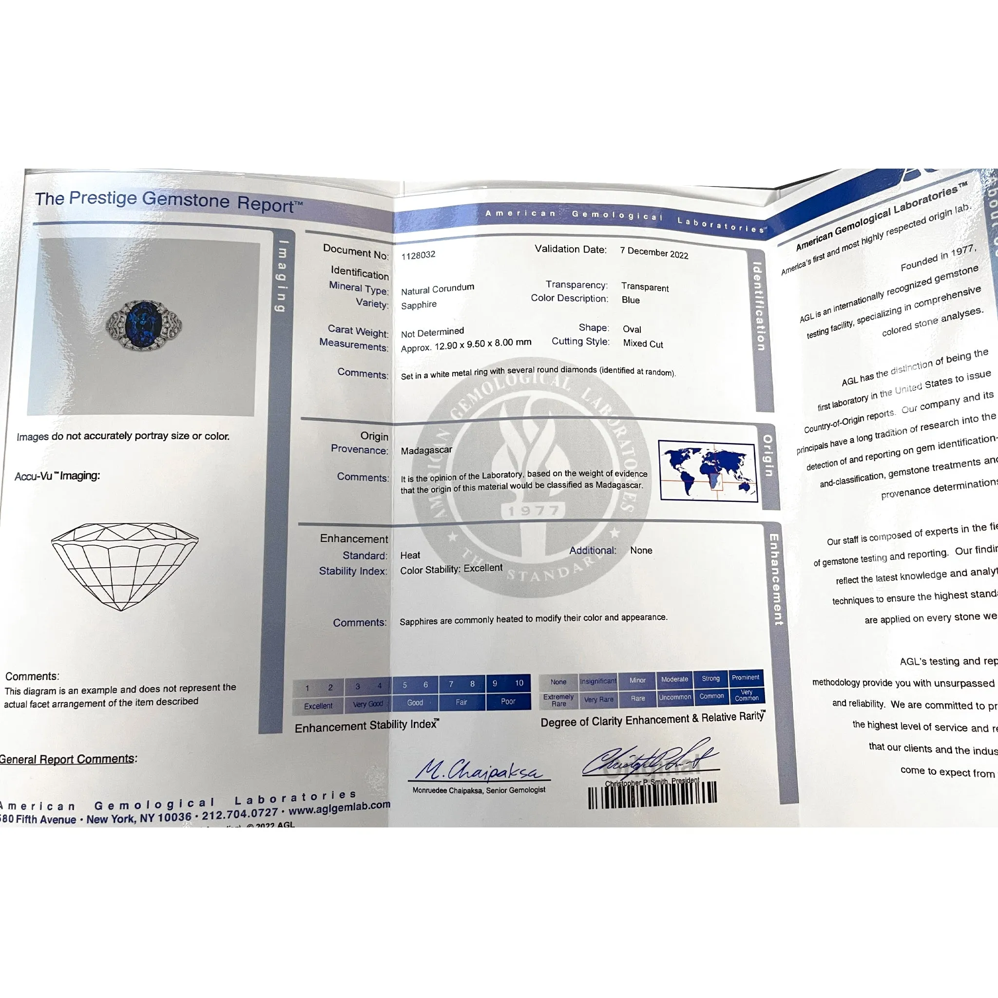 AGL Certified Blue Sapphire and Diamond Ring