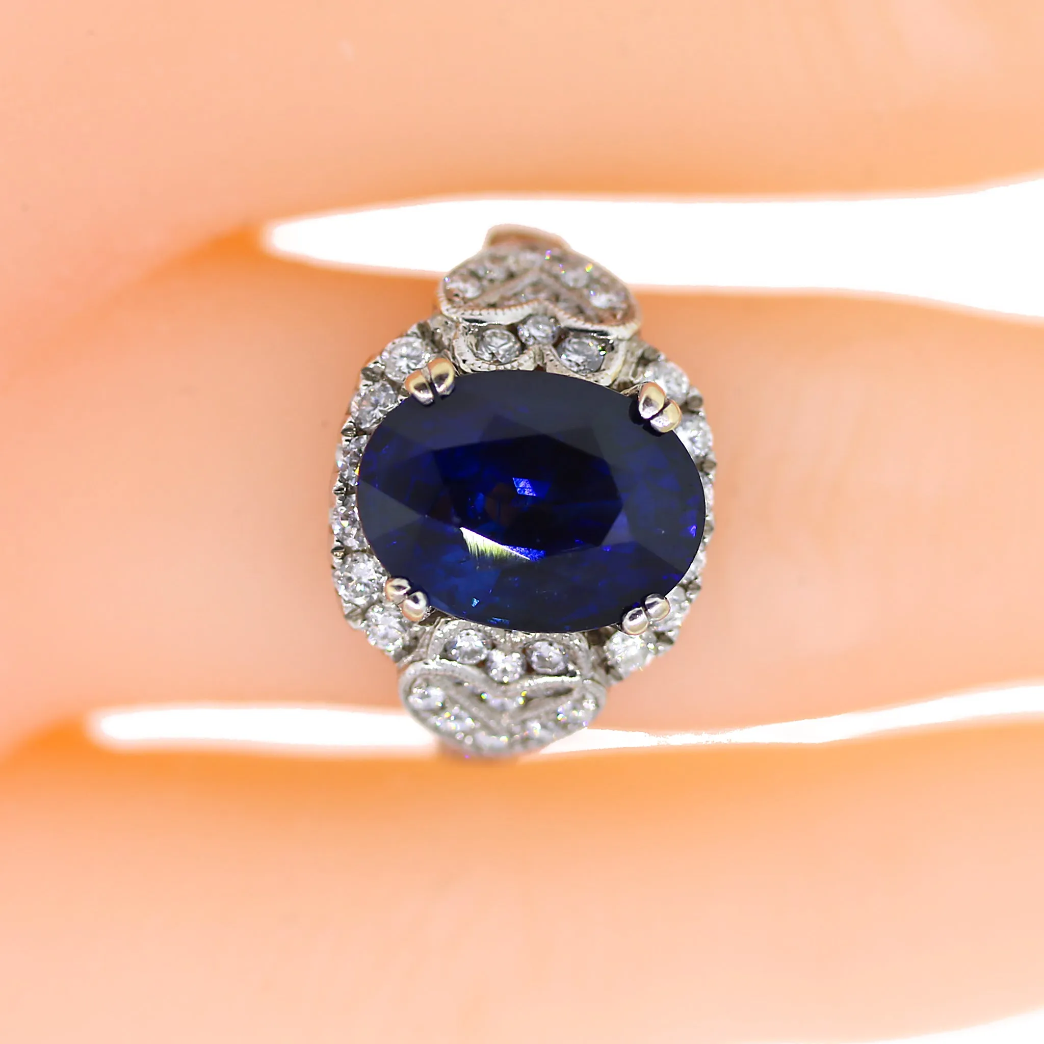 AGL Certified Blue Sapphire and Diamond Ring