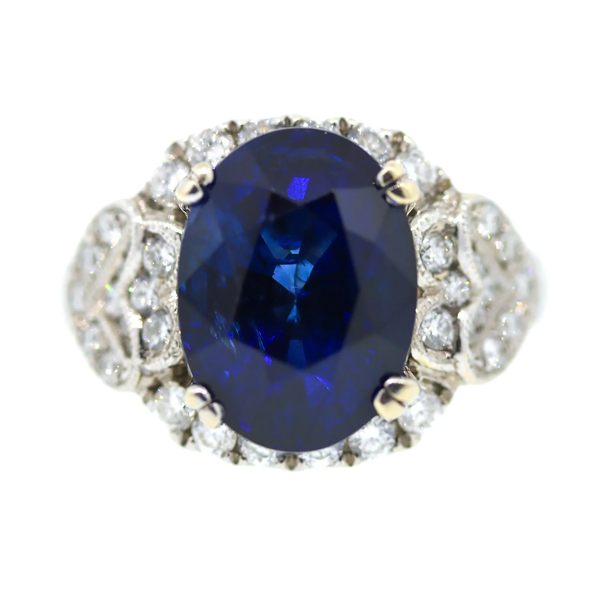 AGL Certified Blue Sapphire and Diamond Ring
