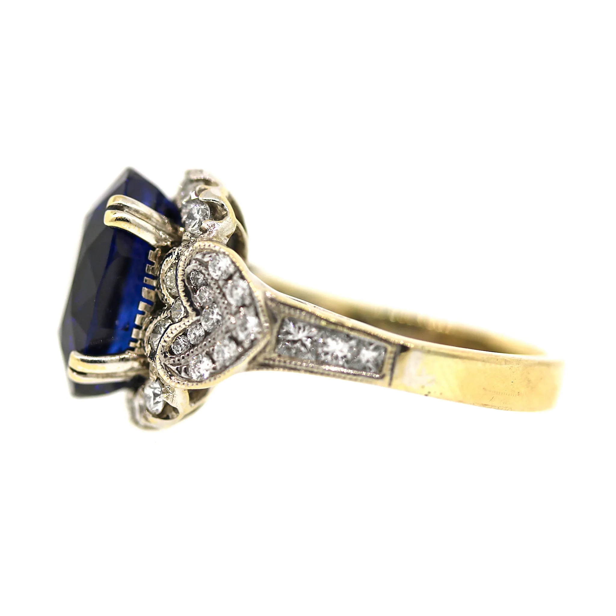 AGL Certified Blue Sapphire and Diamond Ring