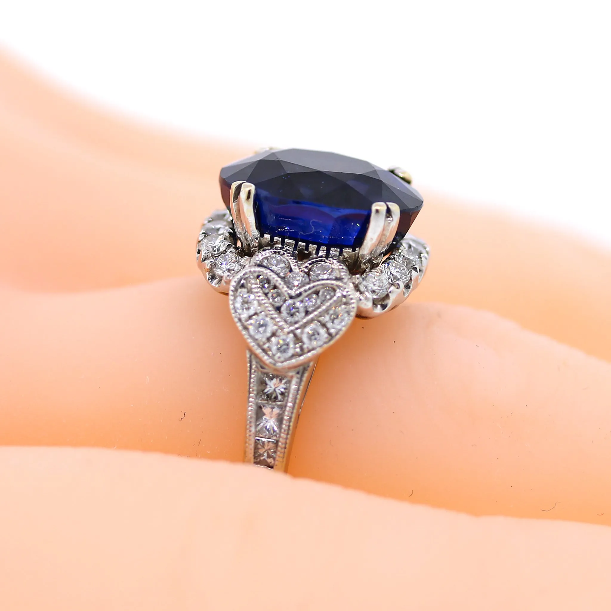 AGL Certified Blue Sapphire and Diamond Ring