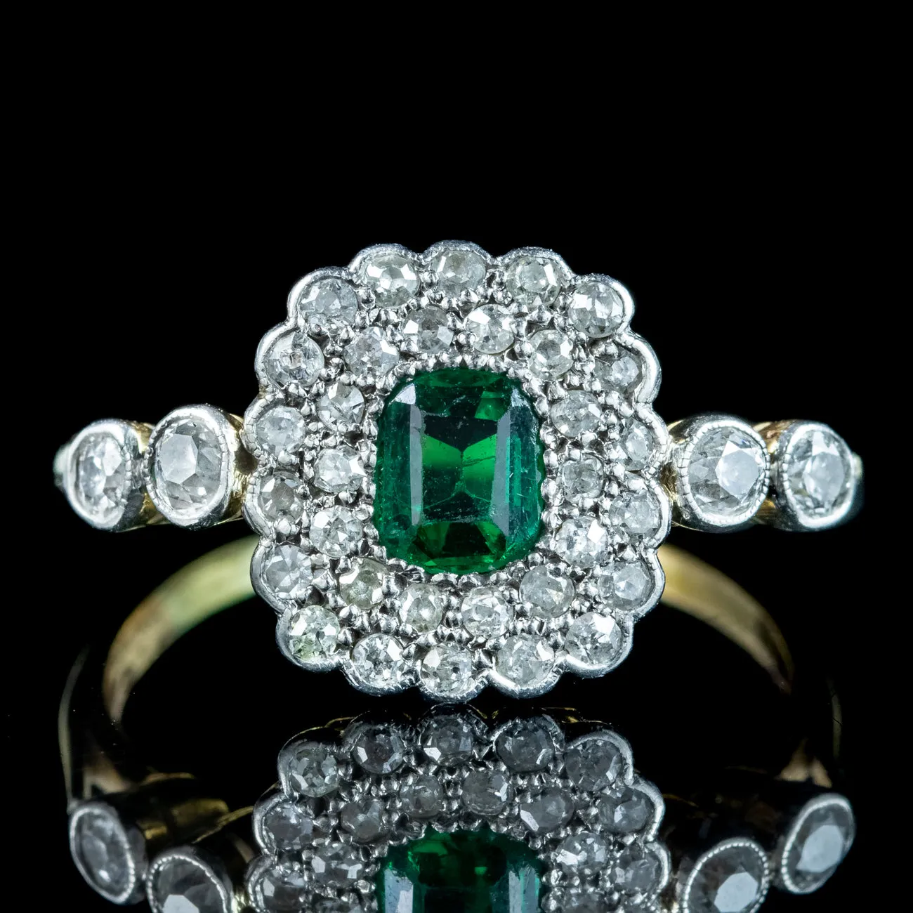 Antique Victorian Emerald Diamond Cluster Ring 0.60ct Emerald