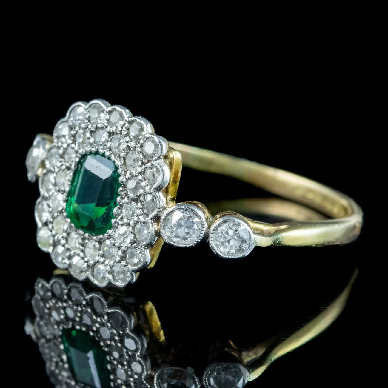 Antique Victorian Emerald Diamond Cluster Ring 0.60ct Emerald