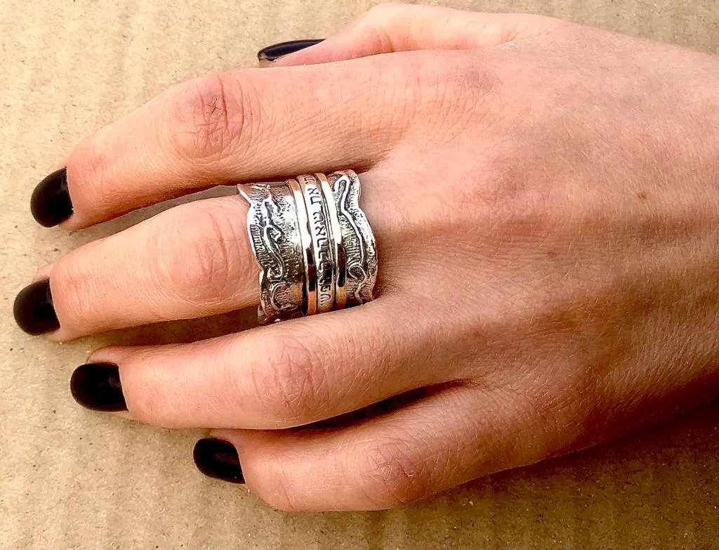 Bluenoemi Israeli Jewelry Meditation Ring Israeli Spinner Ring Personalized Rings. 925 Sterling Silver, 9k gold