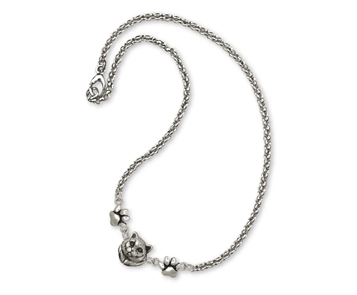 British Shorthair Ankle Bracelet Jewelry Sterling Silver Handmade Cat Ankle Bracelet BRS8-A