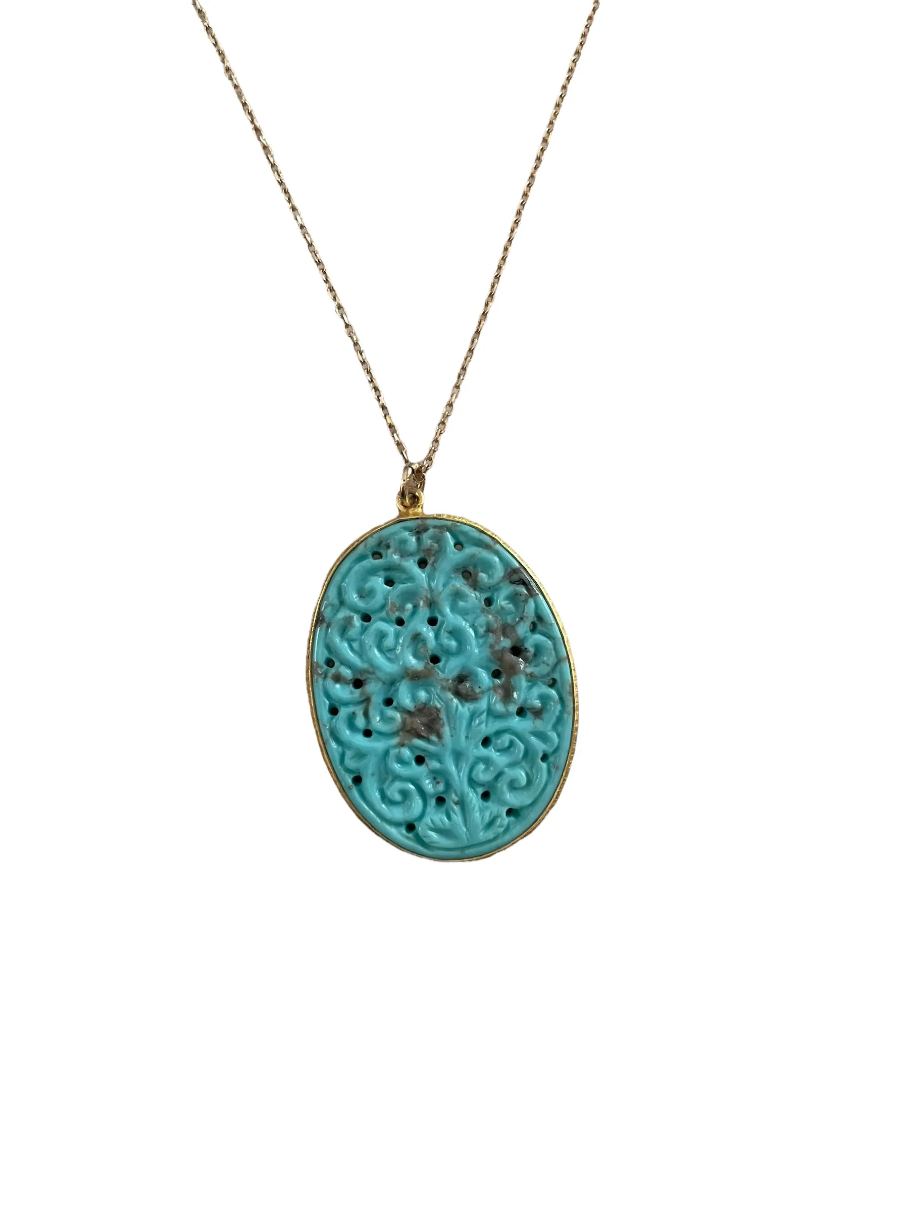 Carved Turquoise Pendant