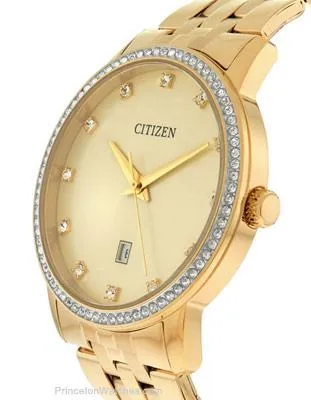 Citizen Quartz Mens Swarovski Crystal Dress- Gold Tone - Gold Dial