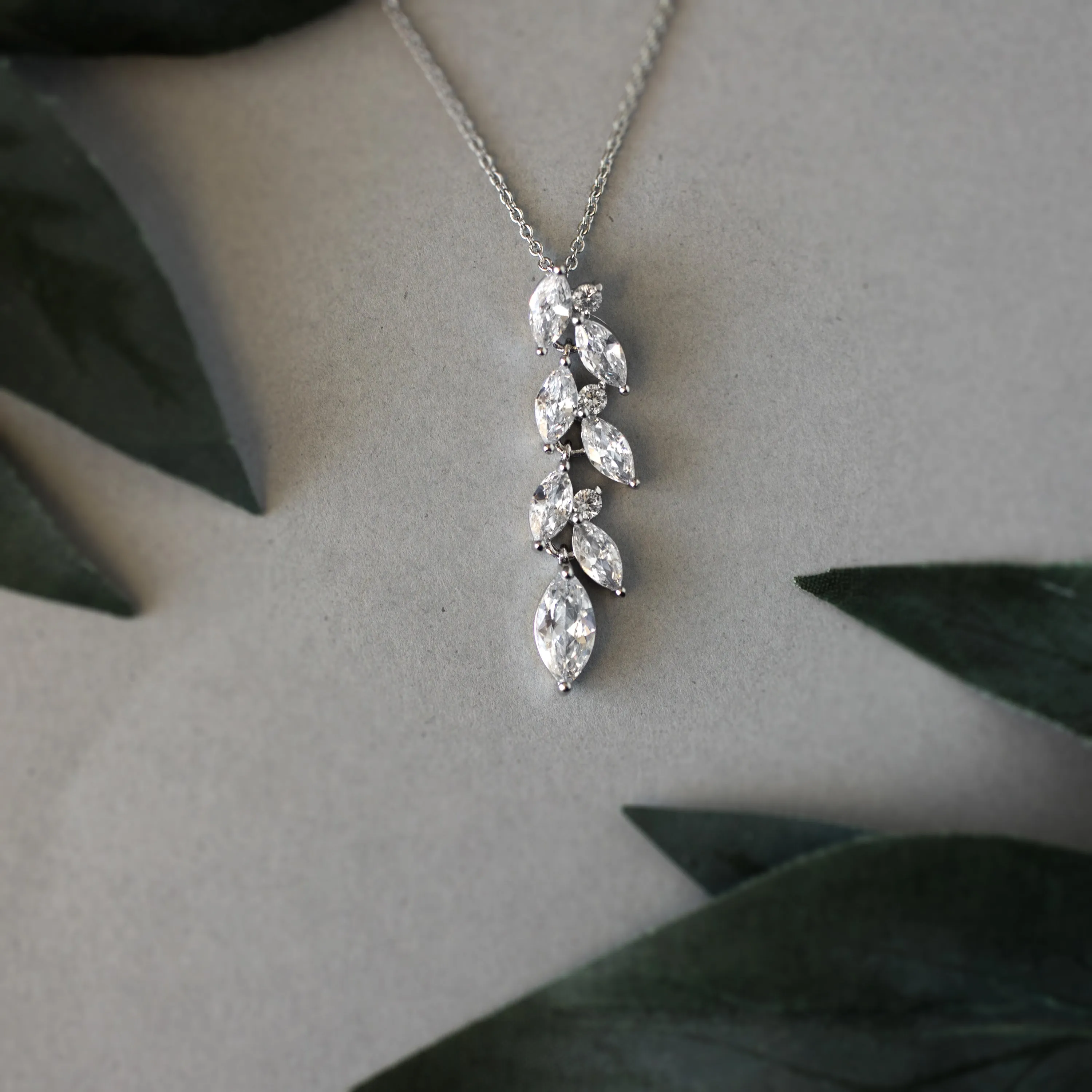 CZ Wedding Pendant with a Marquise Vine Design