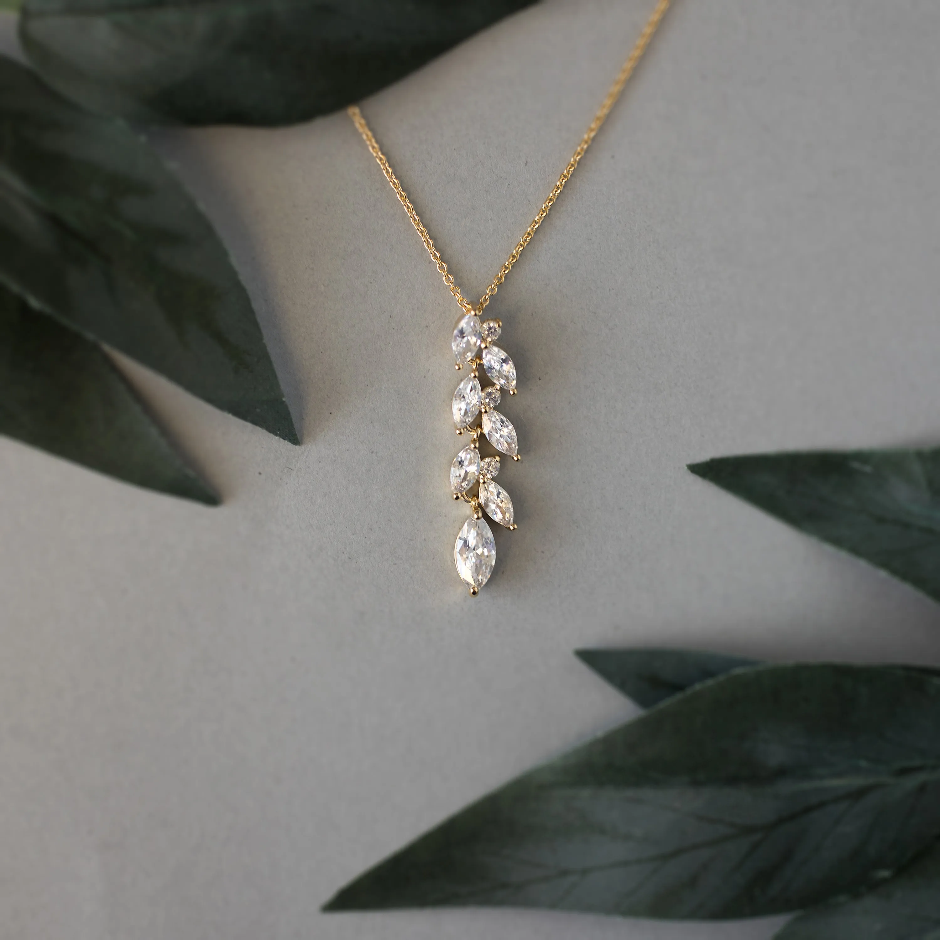 CZ Wedding Pendant with a Marquise Vine Design