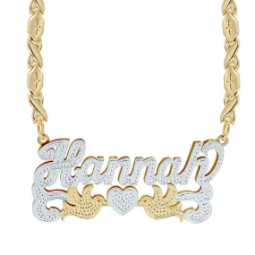 Double Nameplate Necklace w/ Love Birds Hannah with Xoxo chain