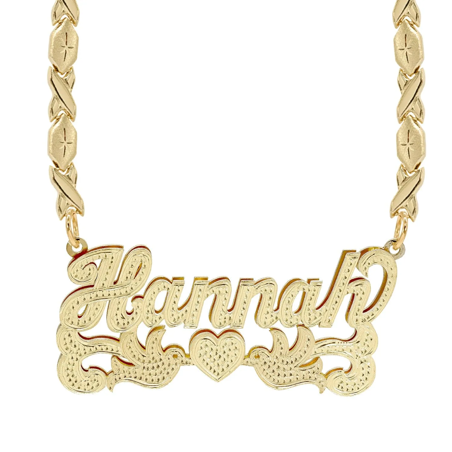 Double Nameplate Necklace w/ Love Birds Hannah with Xoxo chain
