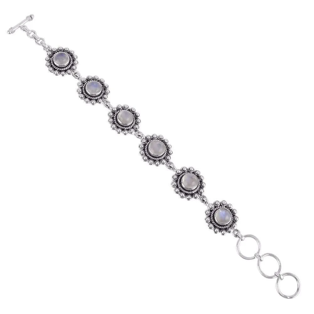 Ethnic Design Rainbow Moonstone Gemstone Bracelets With 925 Sterling Silver