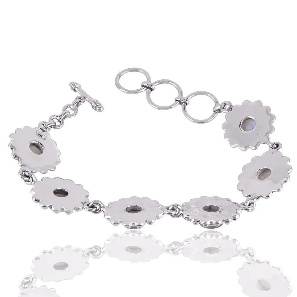 Ethnic Design Rainbow Moonstone Gemstone Bracelets With 925 Sterling Silver
