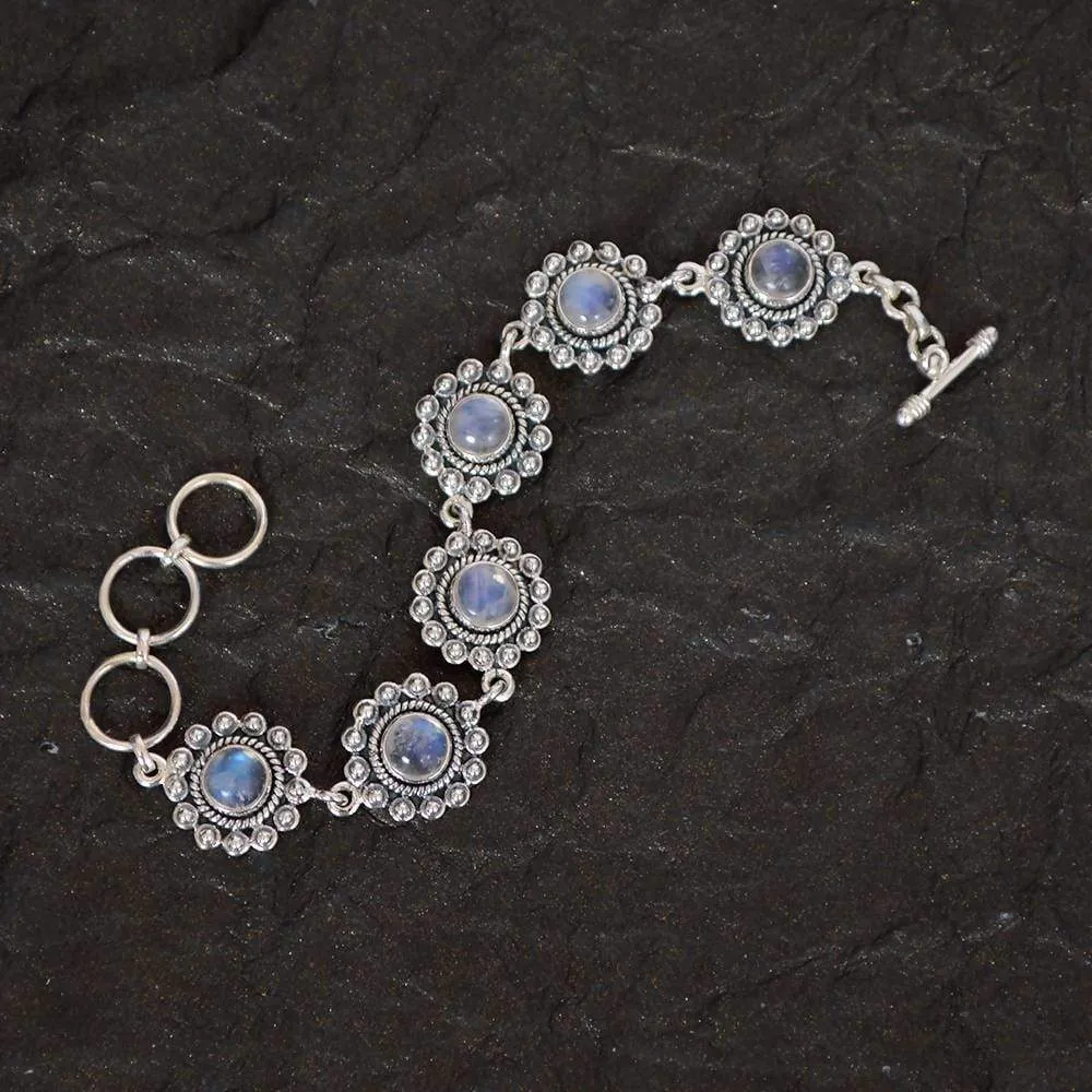 Ethnic Design Rainbow Moonstone Gemstone Bracelets With 925 Sterling Silver