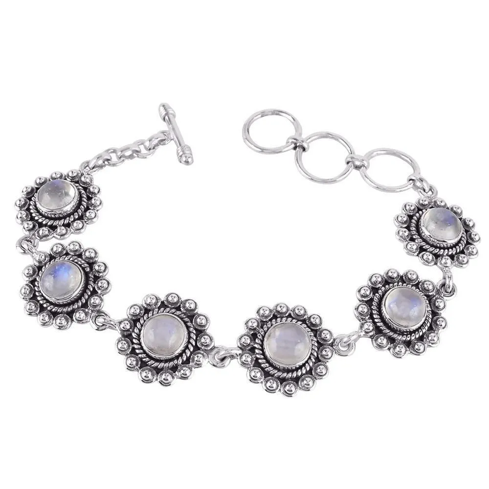 Ethnic Design Rainbow Moonstone Gemstone Bracelets With 925 Sterling Silver