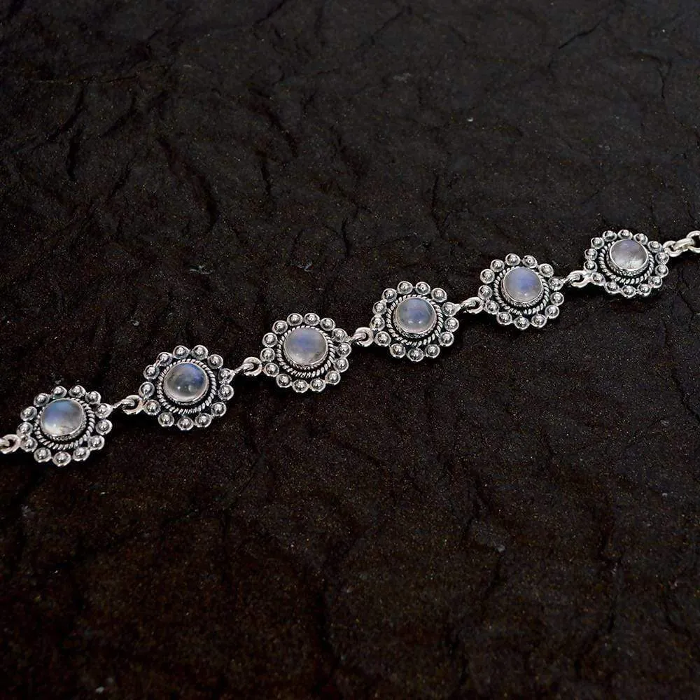 Ethnic Design Rainbow Moonstone Gemstone Bracelets With 925 Sterling Silver