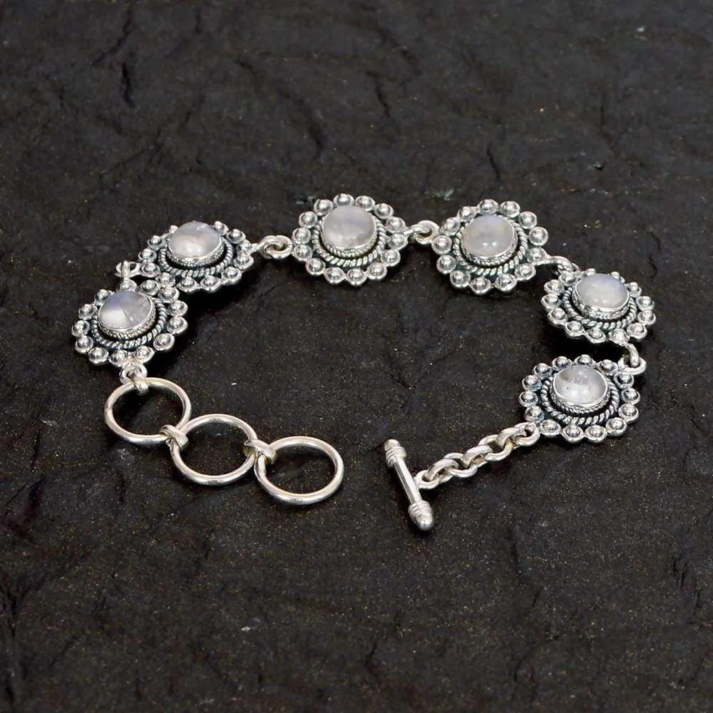 Ethnic Design Rainbow Moonstone Gemstone Bracelets With 925 Sterling Silver