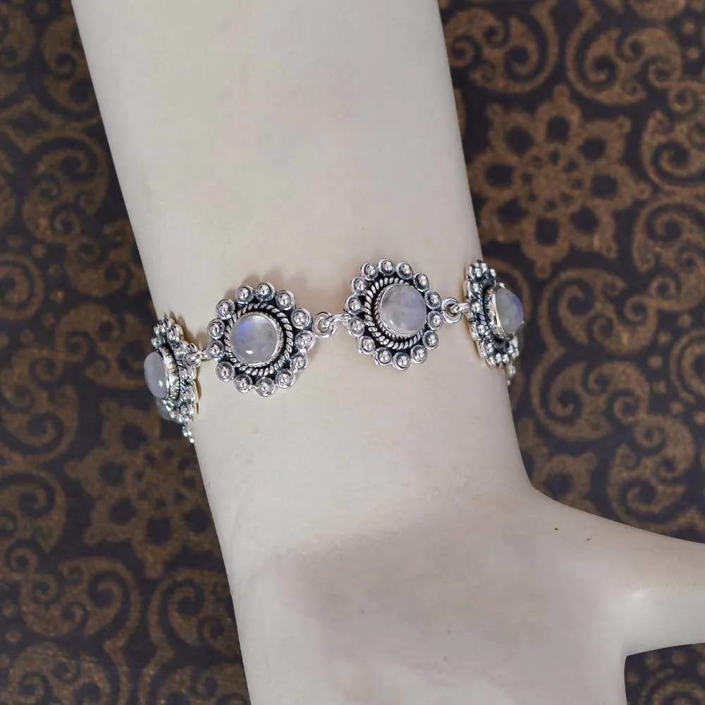 Ethnic Design Rainbow Moonstone Gemstone Bracelets With 925 Sterling Silver