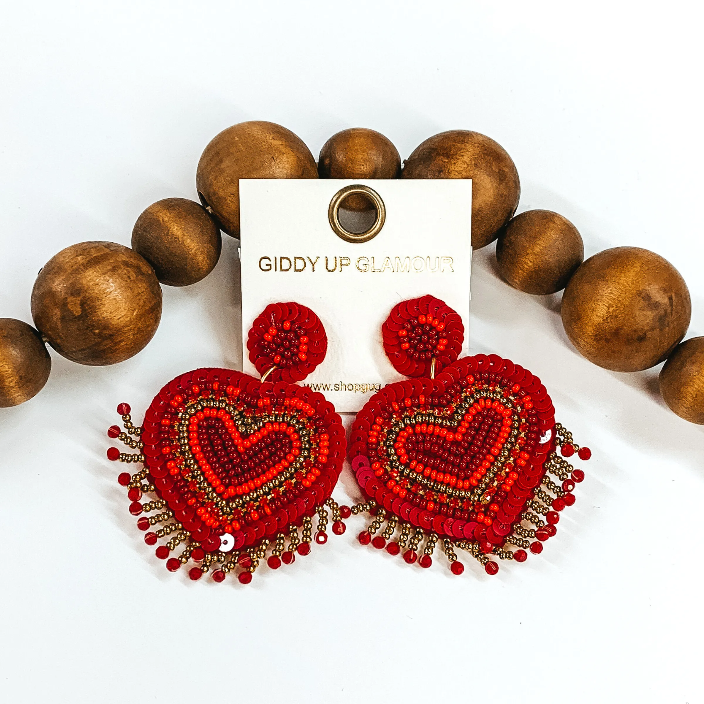 Happy Hearts Beaded Earrings in Red