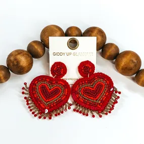 Happy Hearts Beaded Earrings in Red