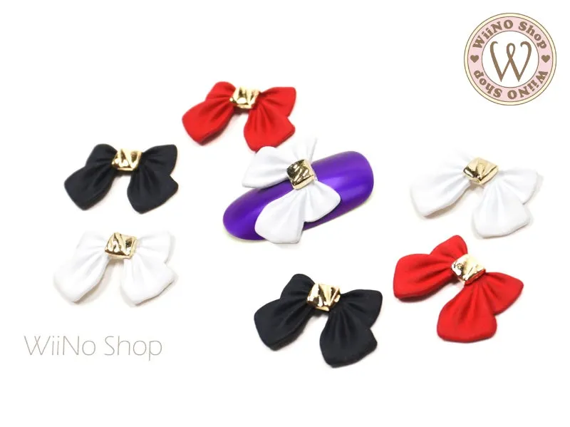 Large Color Ribbon Bow Nail Metal Charm - 2 pcs