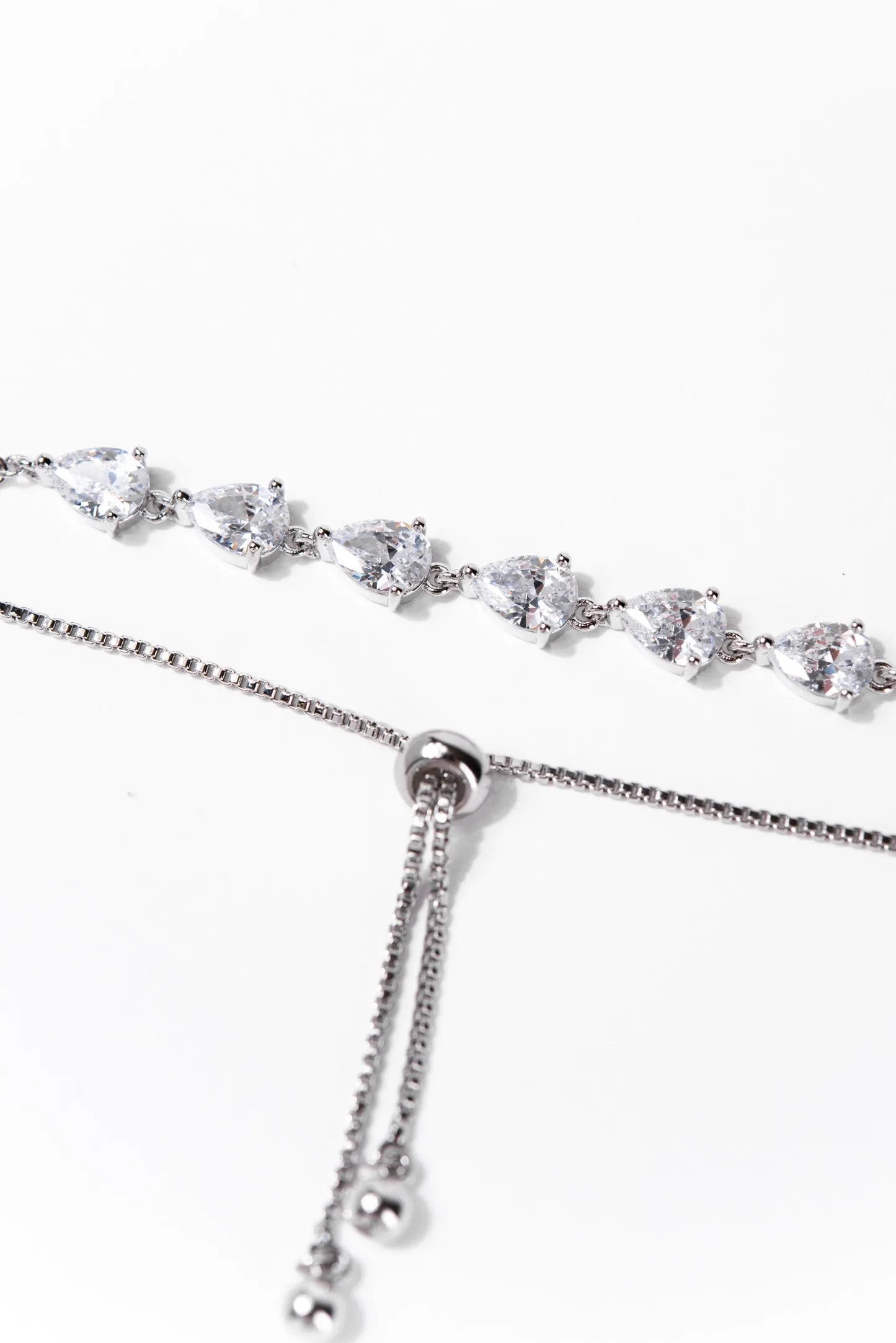 Larissa Teardrop CZ Adjustable Bracelet - Silver