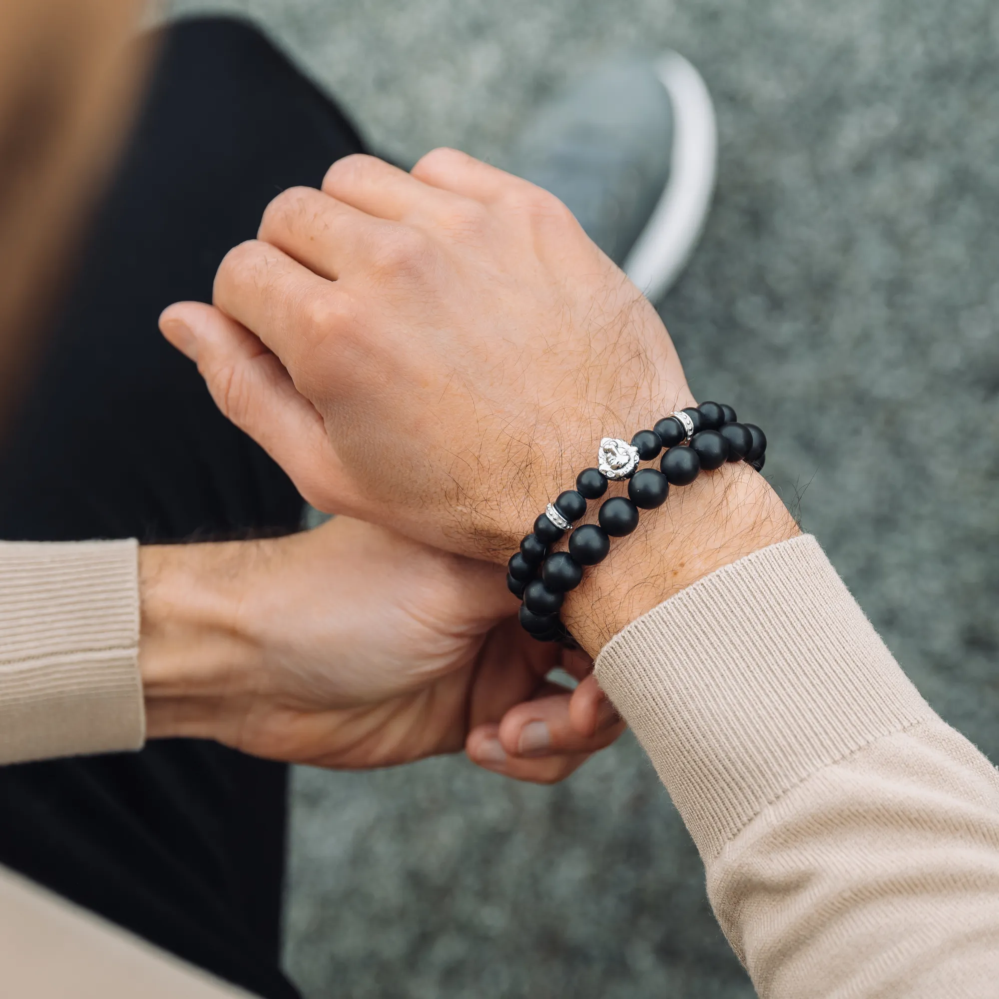 Men's MATTE ONYX Beaded Bracelet - One Size Fits All