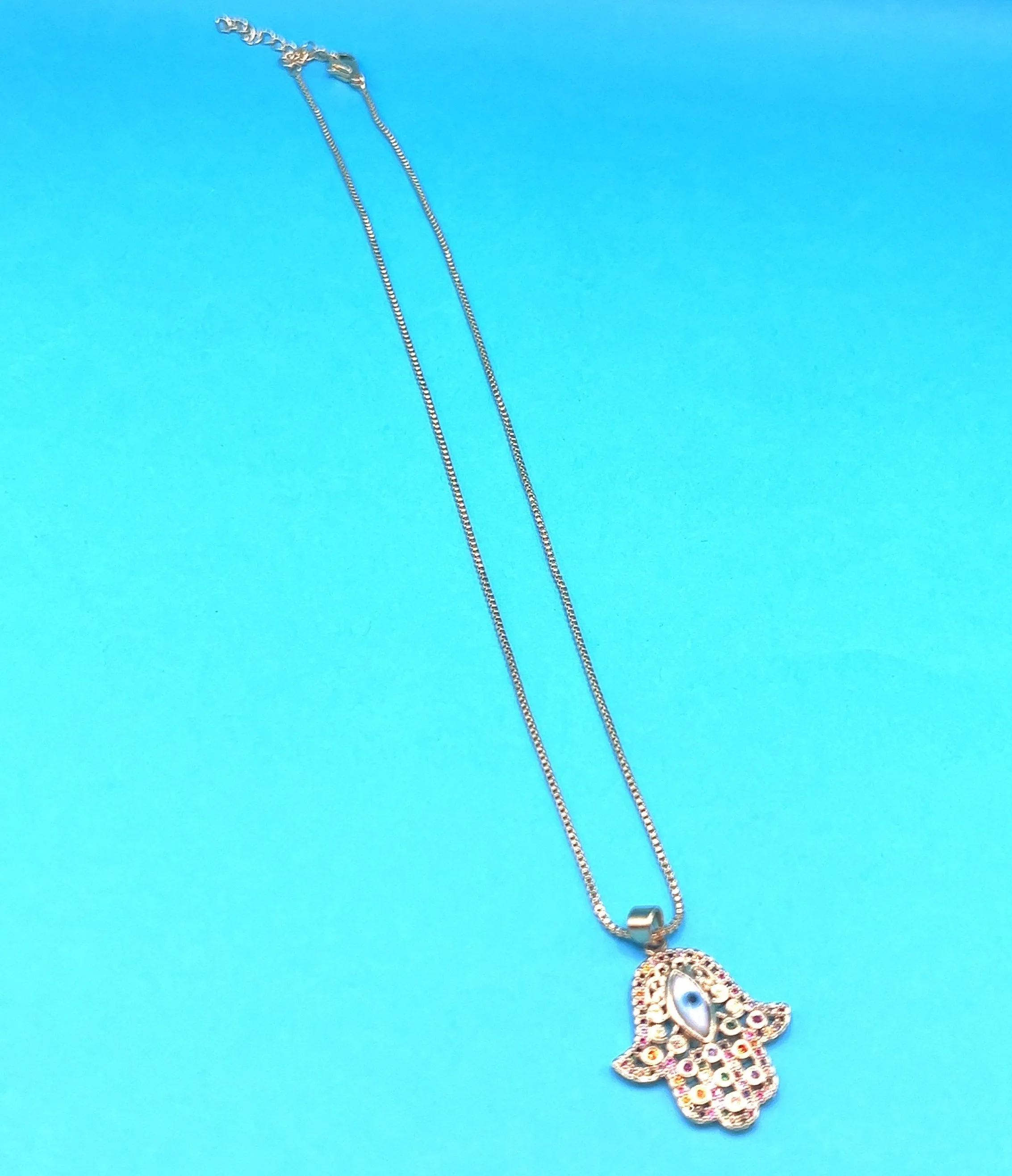 Multicolor Gold Evil Eye Hamsa Necklace