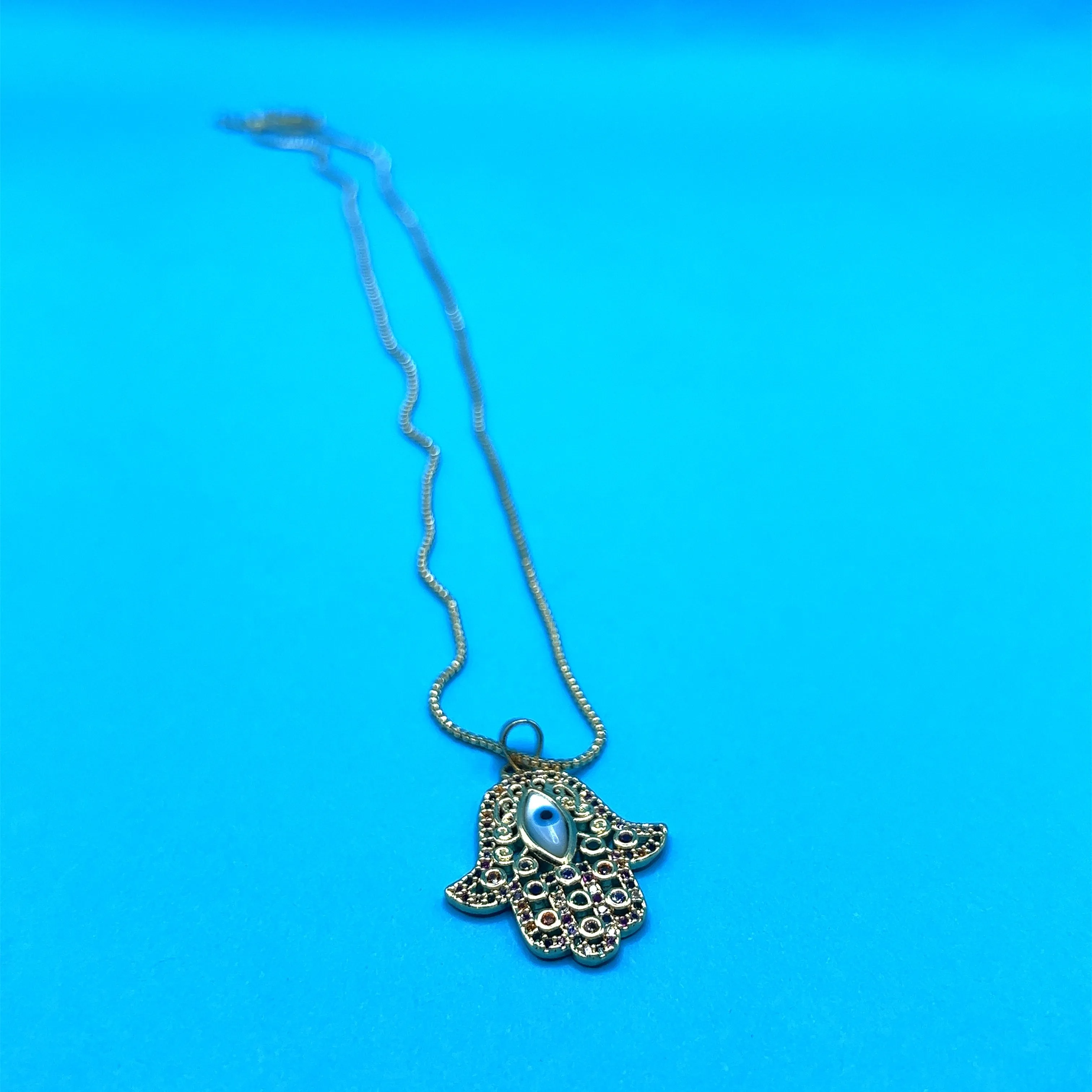 Multicolor Gold Evil Eye Hamsa Necklace