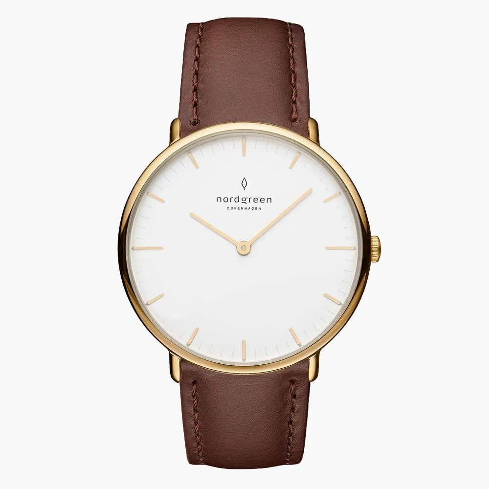 Native | White Dial - Dark Brown Leather