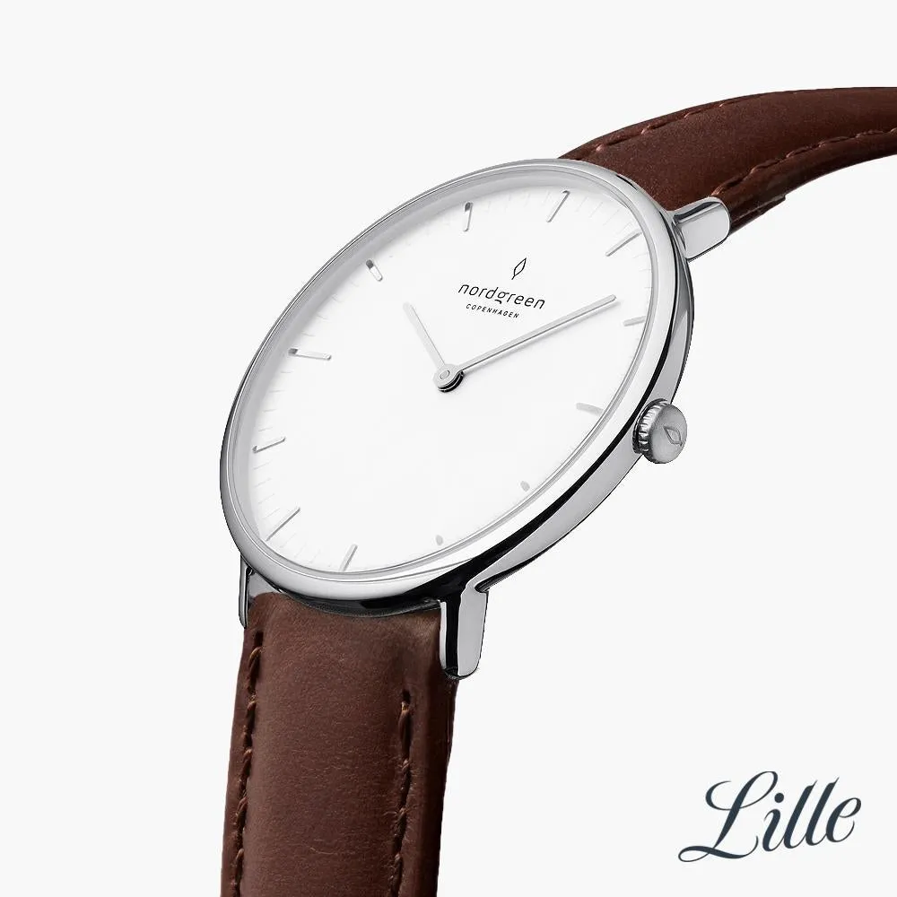 Native | White Dial - Dark Brown Leather