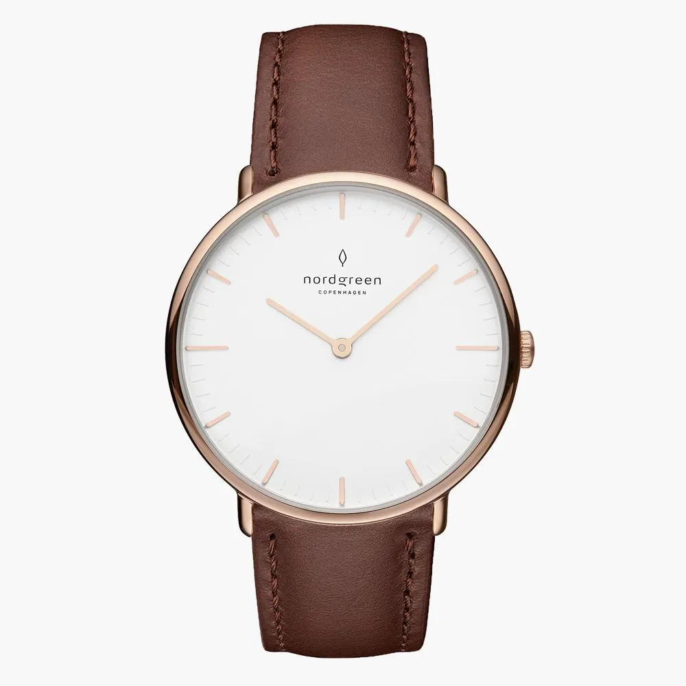 Native | White Dial - Dark Brown Leather