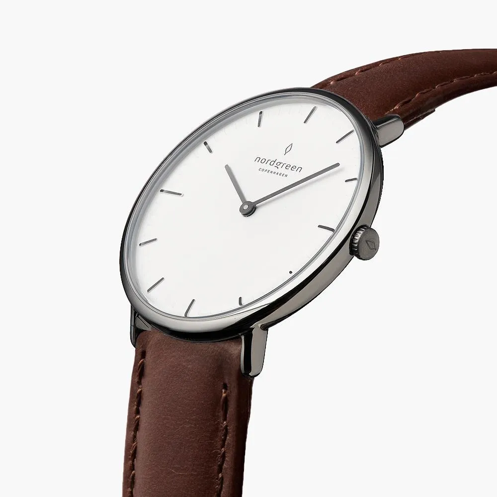 Native | White Dial - Dark Brown Leather