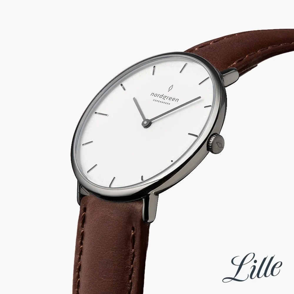 Native | White Dial - Dark Brown Leather