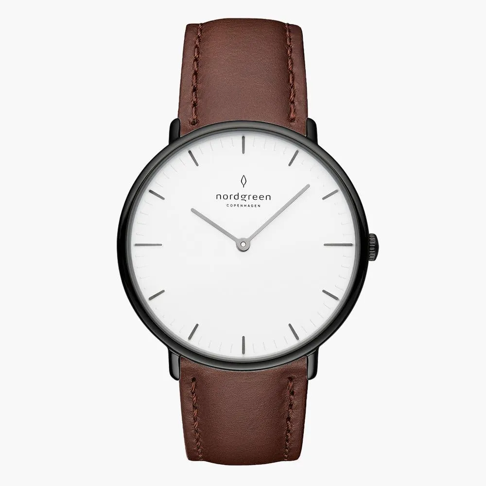 Native | White Dial - Dark Brown Leather