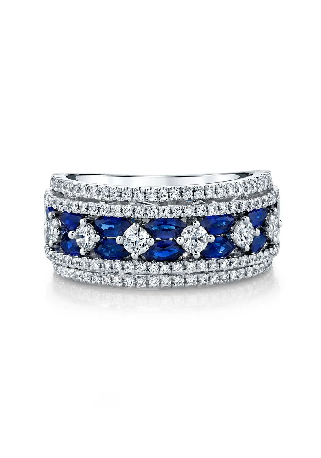 Parade Design 18KWG Wide Diamond & Sapphire Band