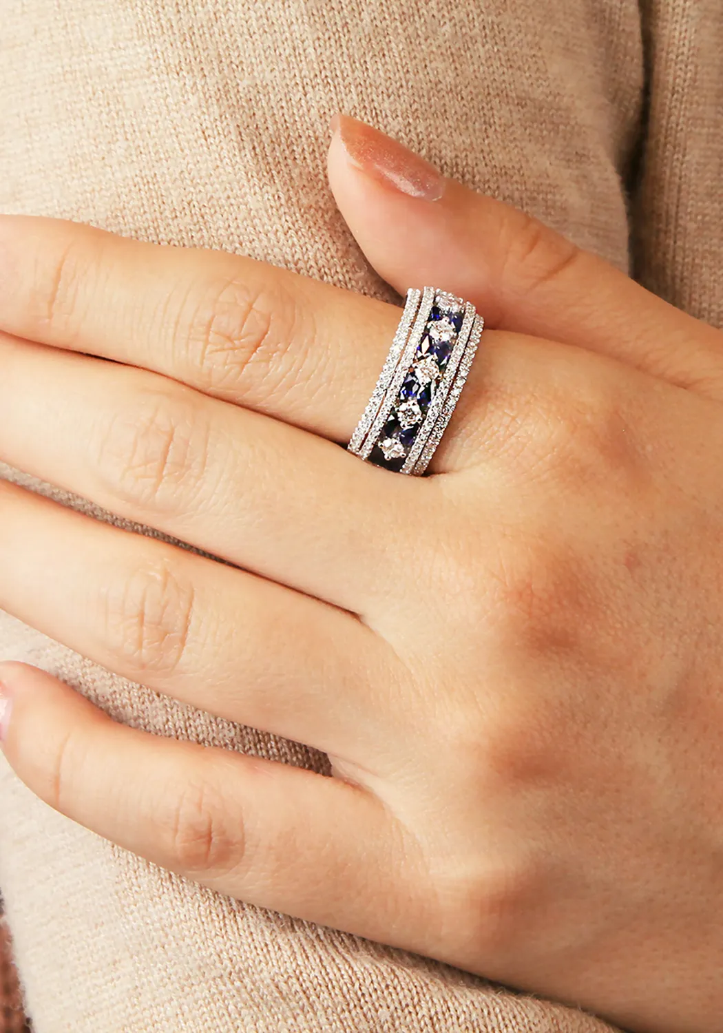 Parade Design 18KWG Wide Diamond & Sapphire Band