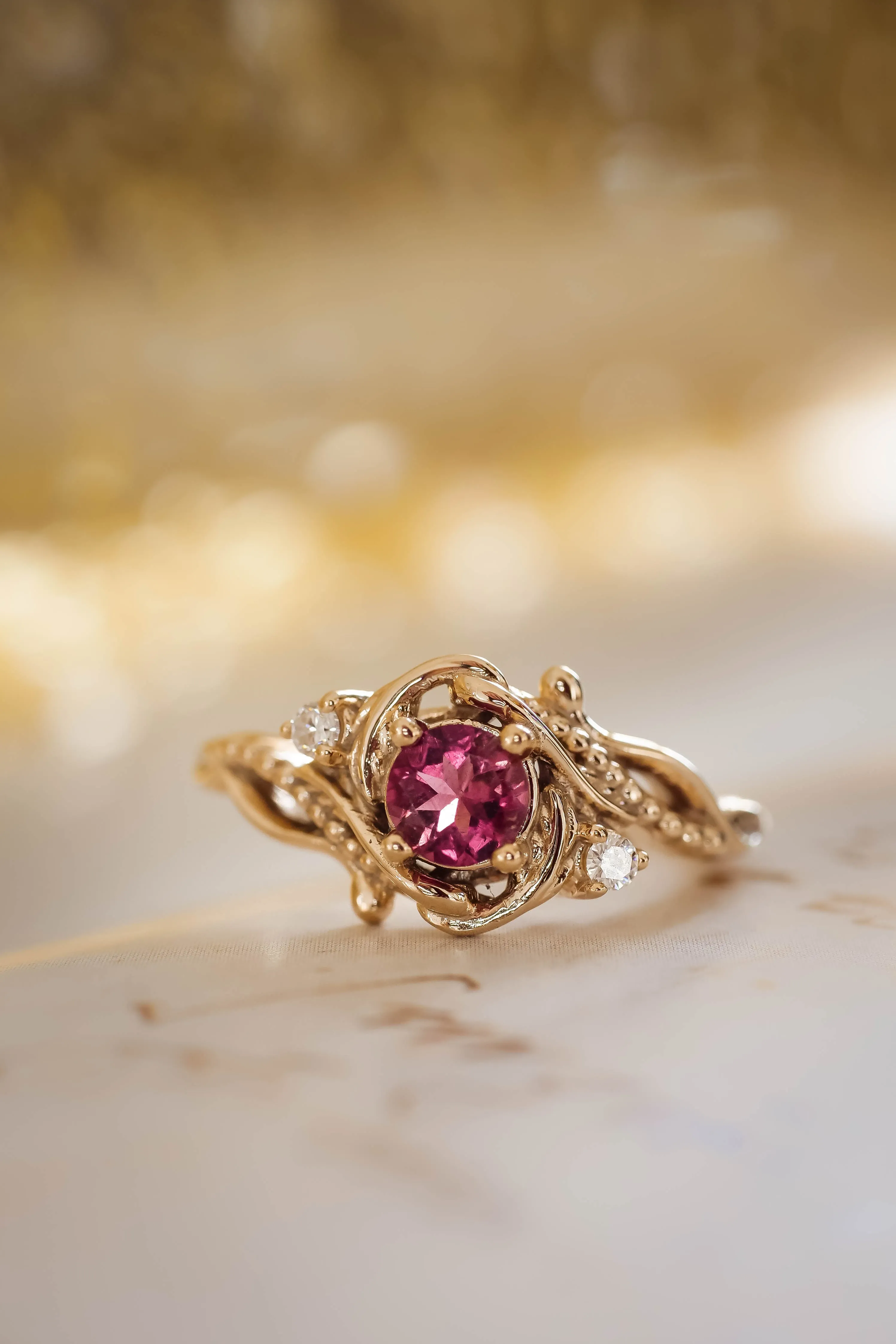 Pink Tourmaline engagement ring with diamonds / Undina
