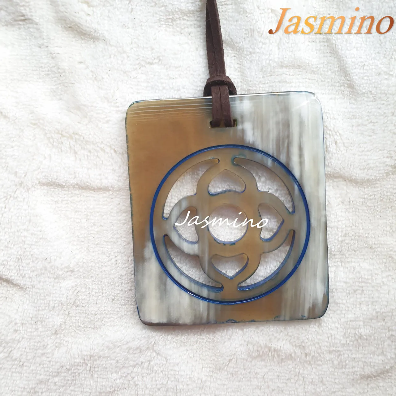 Rectangular Buffalo Horn Pendant J17769, Made by Natural Horn and Lacquer