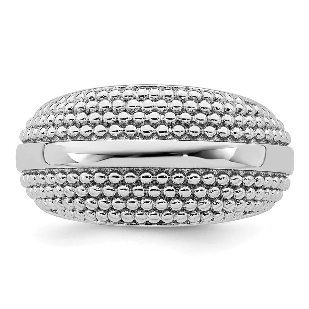 Rhodium Plated Textured Ring in Sterling Silver