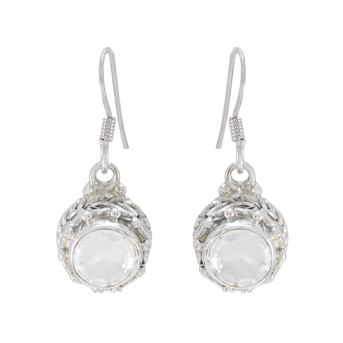 Riyo Alluring 925 Sterling Silver Earring For Lady Crystal Quartz Earring Bezel Setting White Earring Dangle Earring