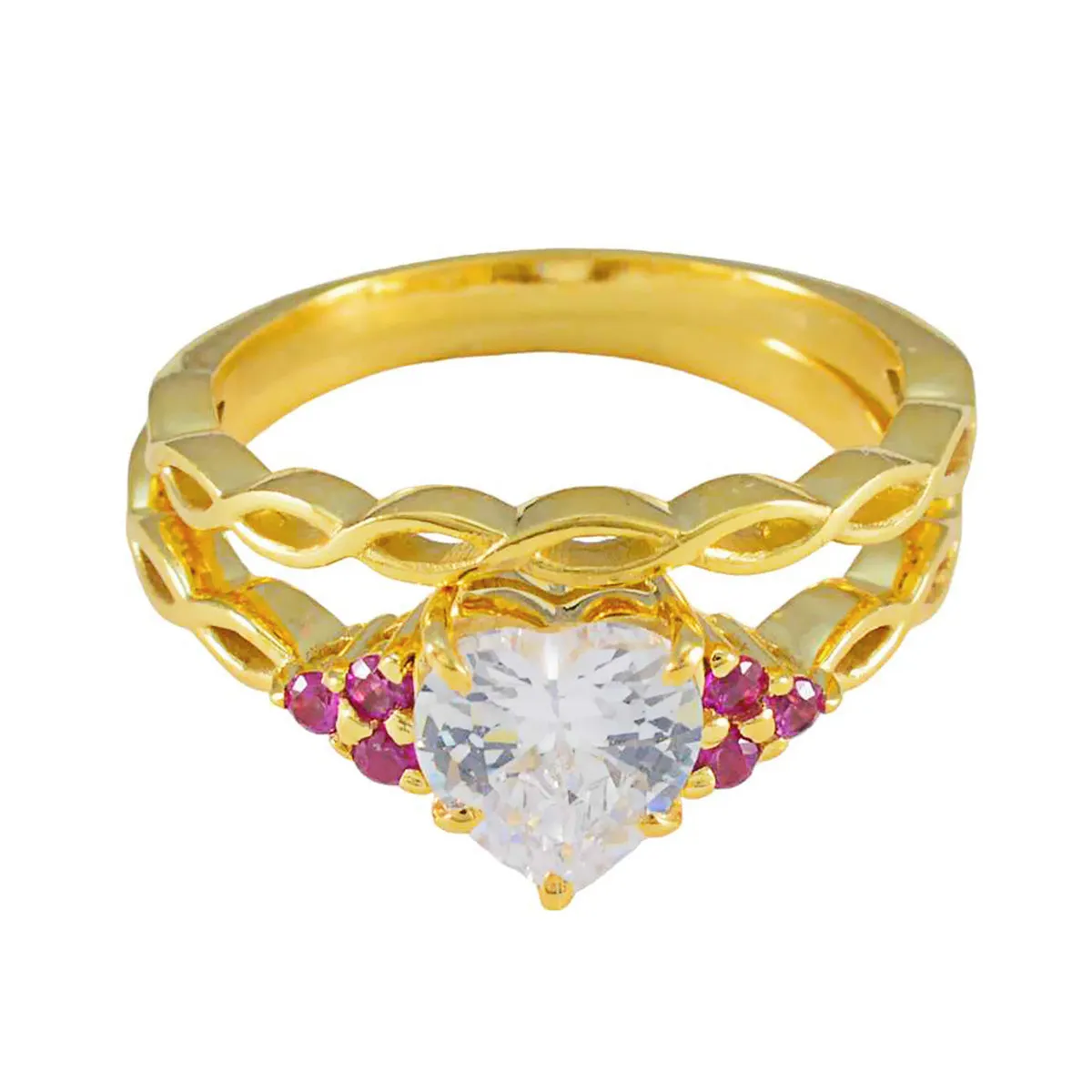 Riyo Complete Silver Ring With Yellow Gold Plating Ruby CZ Stone Heart Shape Prong Setting Fashion Jewelry Halloween Ring