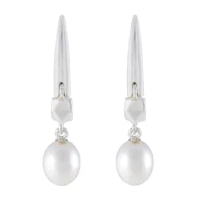 Riyo Decorative 925 Sterling Silver Earring For Damsel Pearl Earring Bezel Setting White Earring Dangle Earring