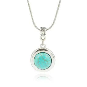 Round Tyle Necklaces & Pendants Vintage Silver Color Turquoise Pendant Necklace Women Choker Collares Summer Jewelry